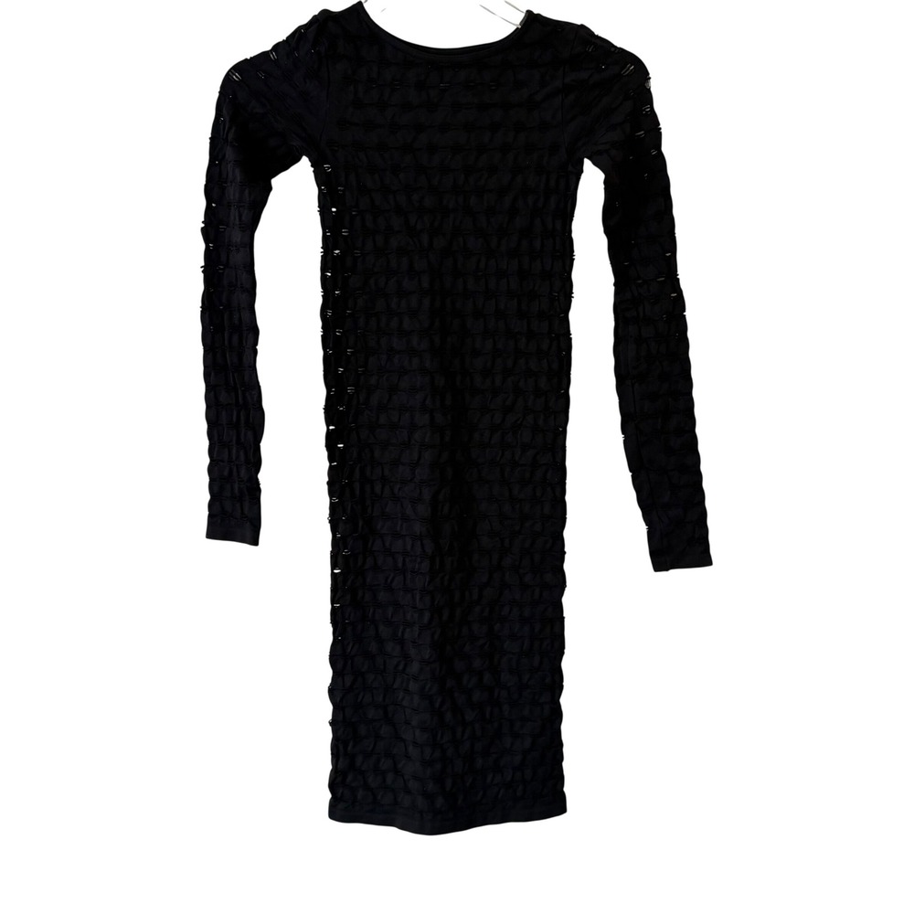 Intimately FP Black Long Sleeve Textured Cutout Mini Dress XS/S NWOT